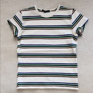 Zara Striped T-shirt in Cream, Blue, Green & Brown